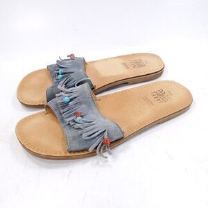Donna Trend Open Back Suede Slide Slip On Sandals Womens Size 7 Blue Beige